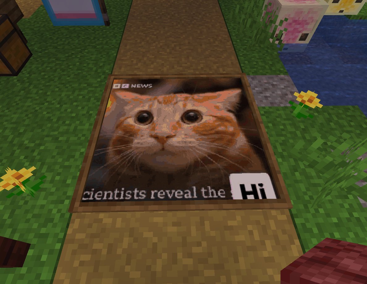 The hi cat painted into a blocky grass path, with the caption scientists reveal the hi